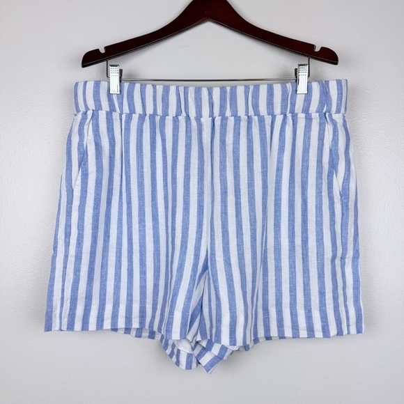 J. Crew Tropez High Rise Lightweight Linen Striped Shorts White Blue Size XL NWT - Picture 1 of 5